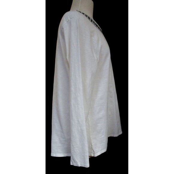 Coldwater Creek White Embroidered Neck 100% Cotton Top Long Sleeves Sz 1X 18 - Picture 3 of 6